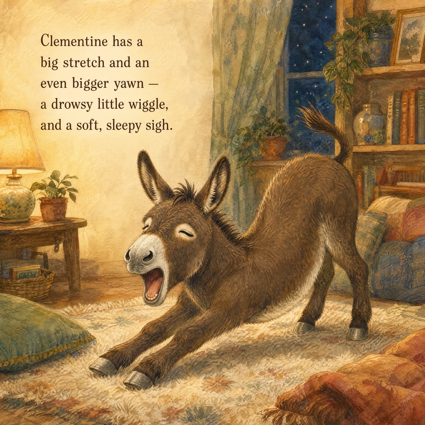 And the same bedtime page again starring a donkey — because this gentle goodnight story is made for whichever animal is yours.